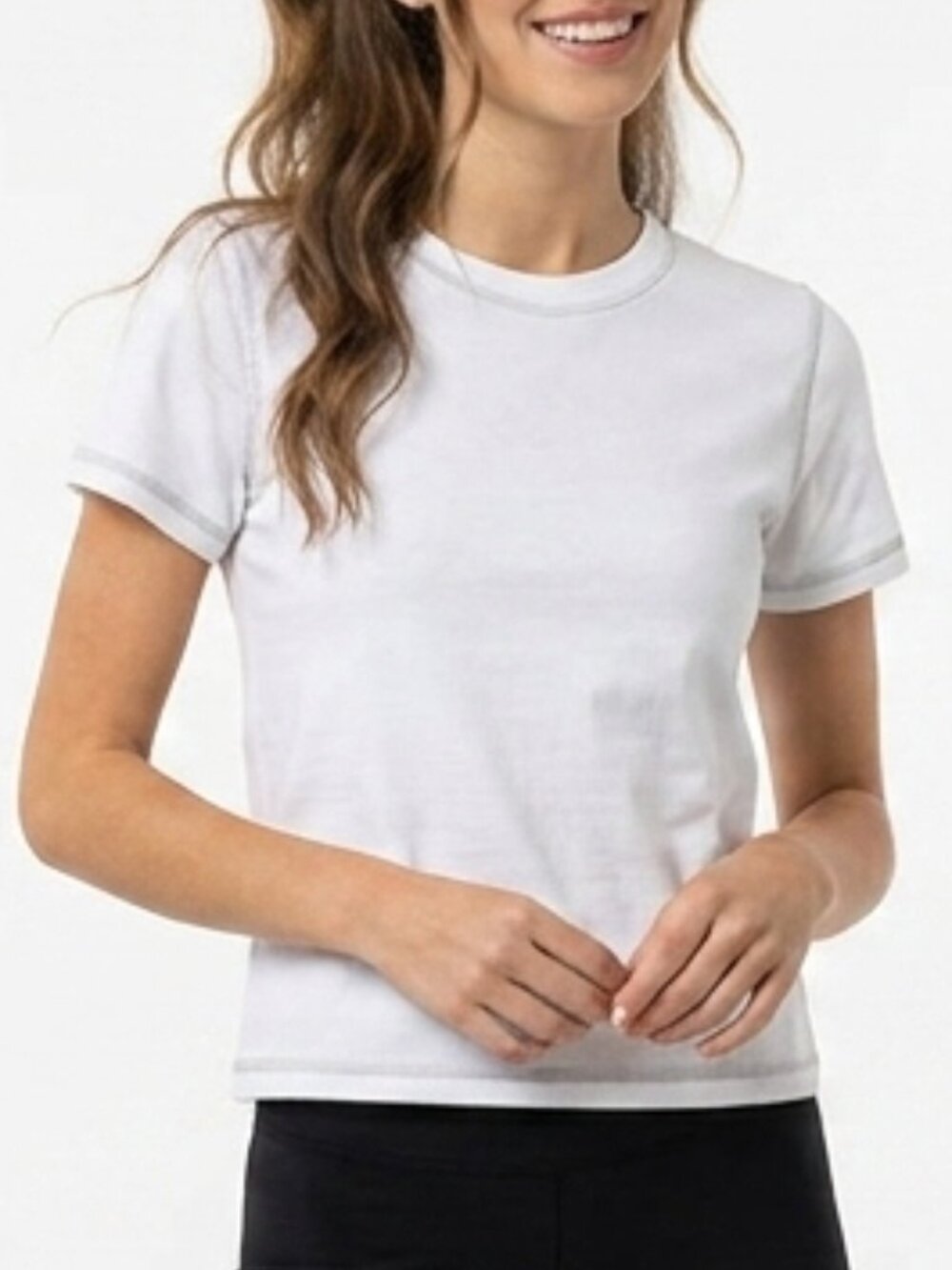Y2K Cherokee Girls M White Baby Tee Black Stitching Petite Women's Fit Vintage